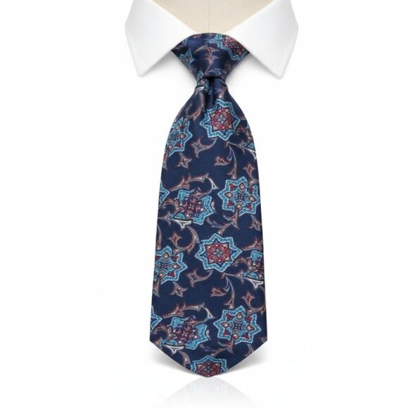 Christian Dior Monsieur Men Tie Necktie Designer Silk Navy Blue Burgundy Paisley - Picture 1 of 9